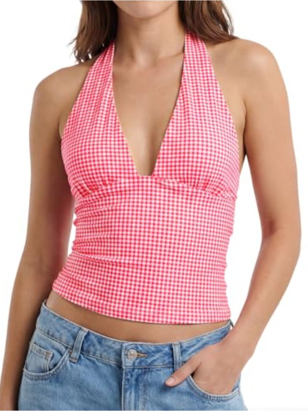Allmloers Women Halter Crop Tank Top, Tie-Back Backless Y2K Workout Top, 85%
